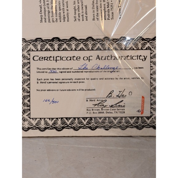 B. Herd "The Challenge" Signed Numbered Golf Print‎ 122/500 Mated Dallas Artist - Picture 5 of 12